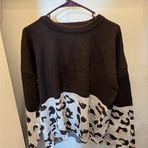 Brown and White Leopard Print Sweater